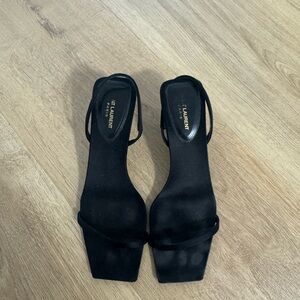 Saint Laurent Black Jaspe Square-Toe Slingback Heels